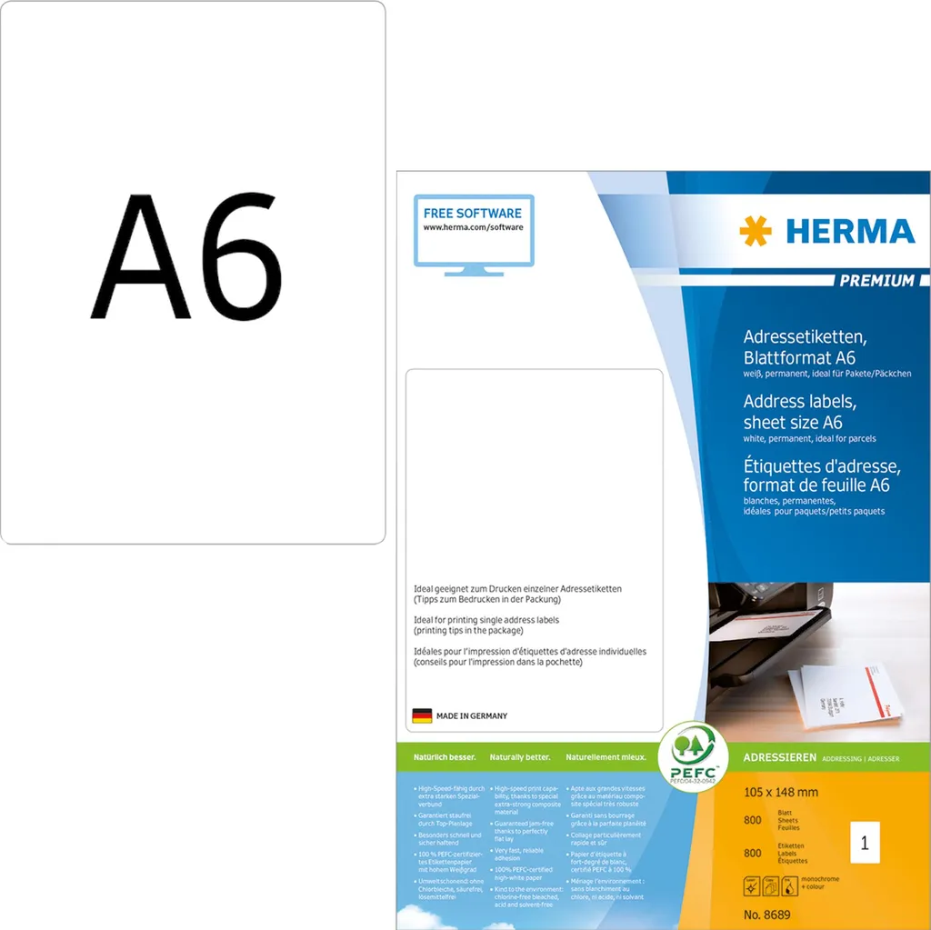 HERMA Premium 8689 Etichette A6 105x148mm 800pz - Spedizioni Sicure
