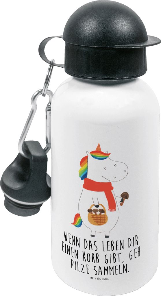 Mr. & Mrs. Panda Trinkflasche Einhorn Pilz - Weiß - Geschenk, Trinkbehälter, Kinder, Unicorn, Einhörner, Spruch, für den Kindergarten, Pilze, o...