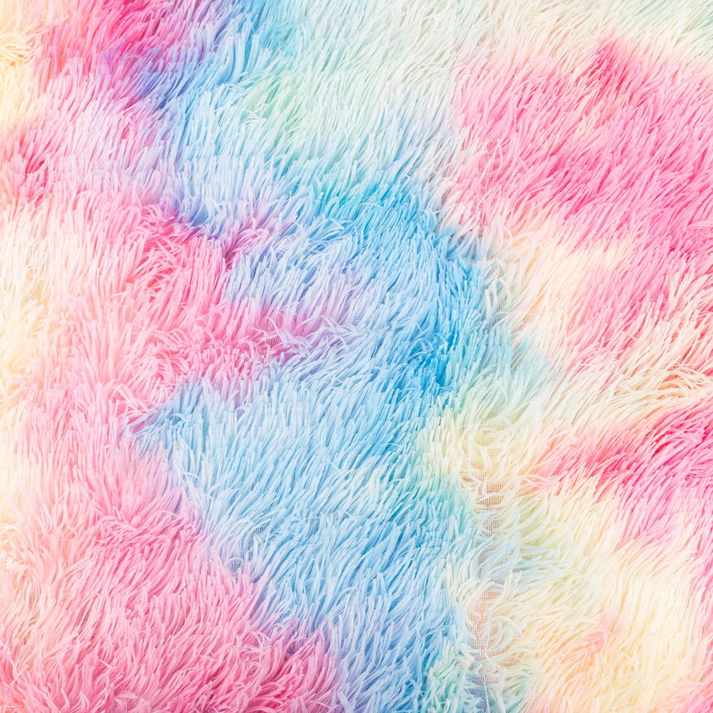 Plüschstoff Meterware Kunstfell Regenbogenfarben Langhaar bunt 1,65m