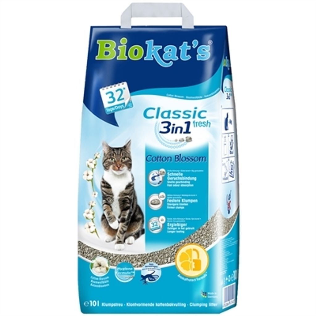 Biokat's Classic fresh 3in1 Katzenstreu mit Baumwolle Blossom-Duft - Klumpstreu aus Bentonit mit 3 unterschiedlichen Korngrößen - 1 Sack (1 x 10 L)