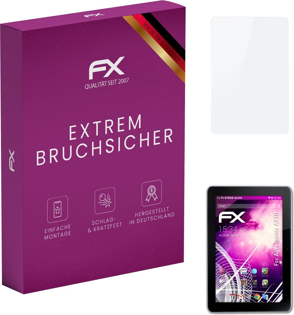 atFoliX FX-Hybrid-Glass Displayfolie kompatibel mit Acer Iconia A210 Glasfolie