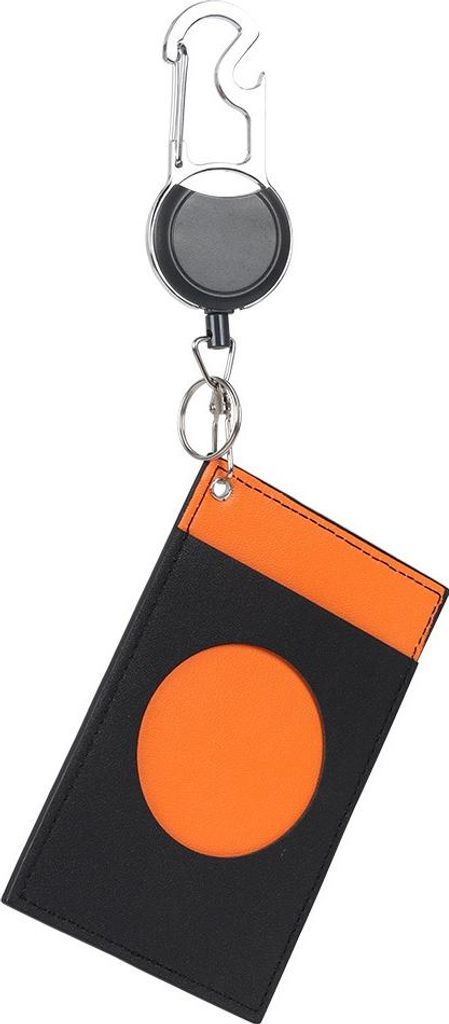 INF Einziehbarer Ausweishalter mit Kunstleder Kartenetui und Karabiner - Orange