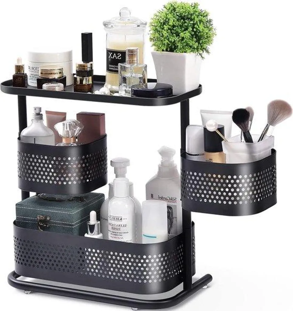 Étagère à cosmétiques noire à 3 niveaux pour rangement de maquillage