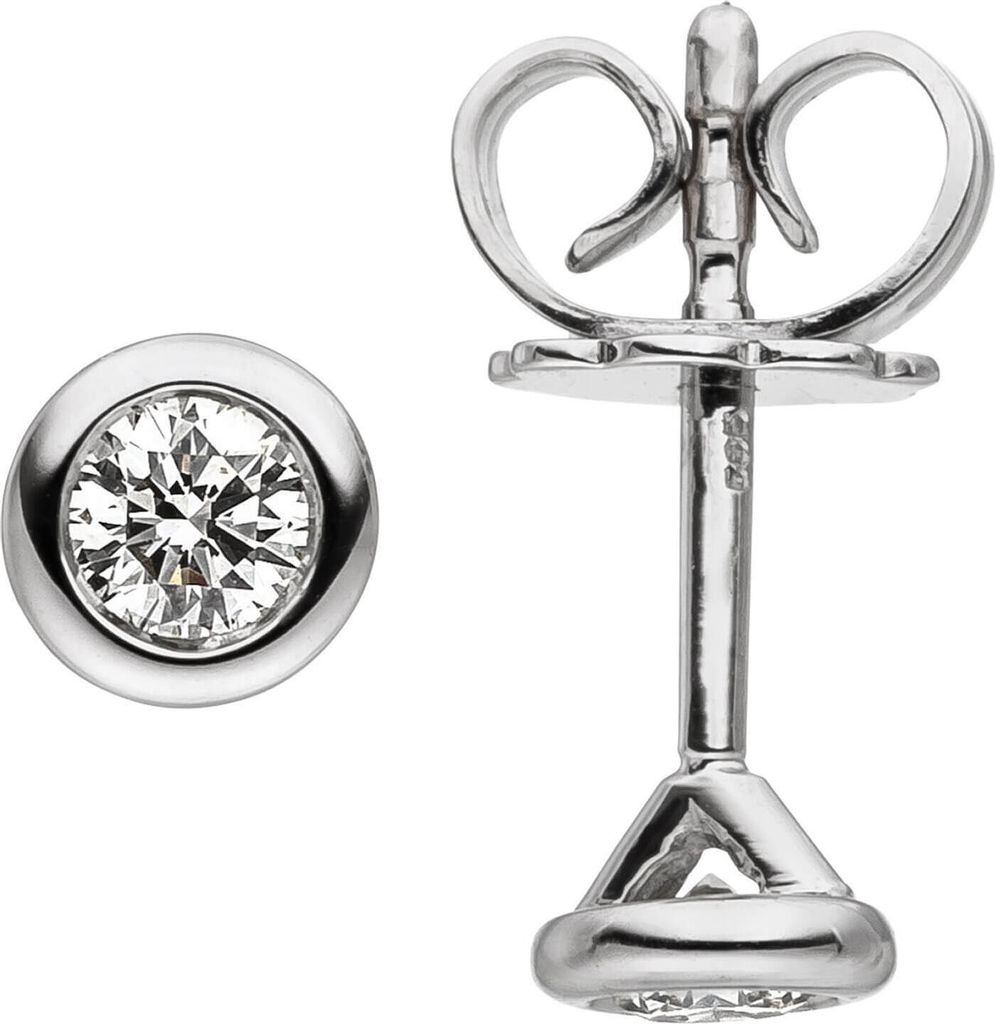 Ohrstecker Solitär Ohrringe mit 2 Diamanten Brillanten 585 Gold Weißgold