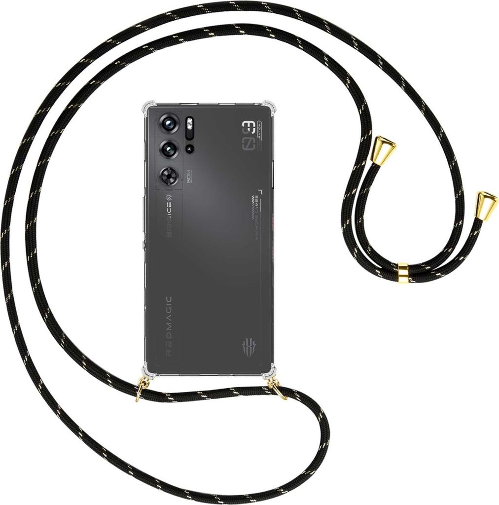 Handykette Backcover-Schutzhülle mit Band (Metall goldfarben) für ZTE nubia Red Magic 9 Pro / Pro Plus - schwarz/gold