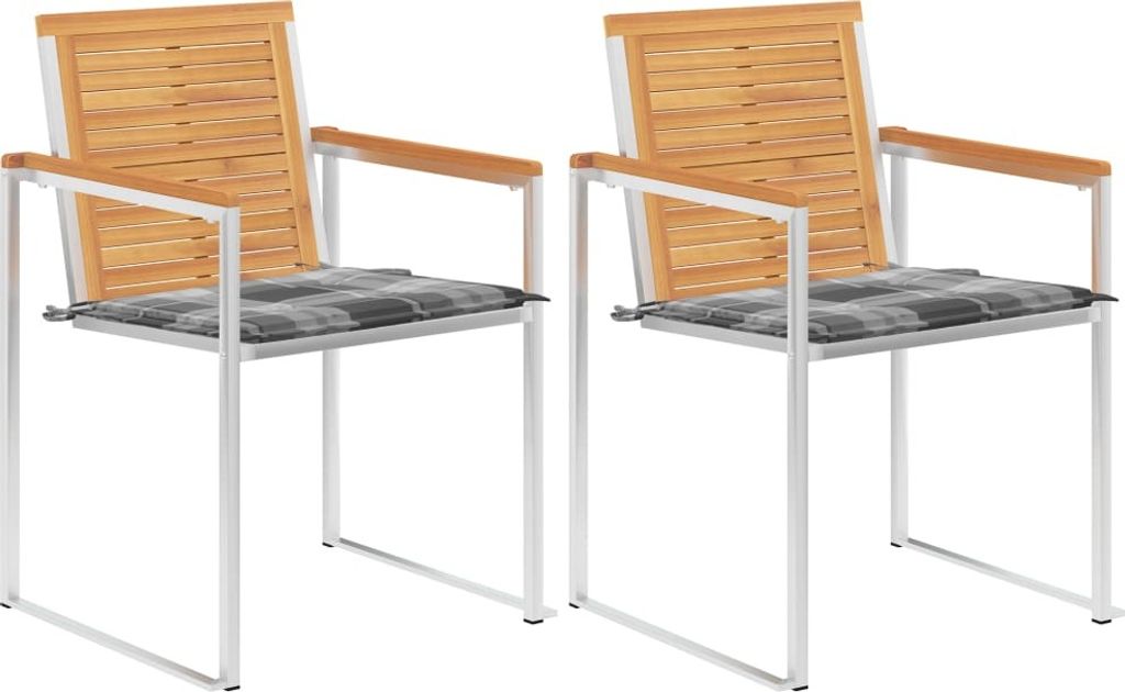 Gartenstühle mit Kissen 2 Stk. Massivholz Teak und Stahl