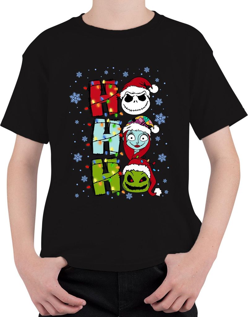 Ho Ho Ho Nightmare Before Christmas Jack Skellington Sally lustig Uni Kinder T-Shirt, Schwarz, 152