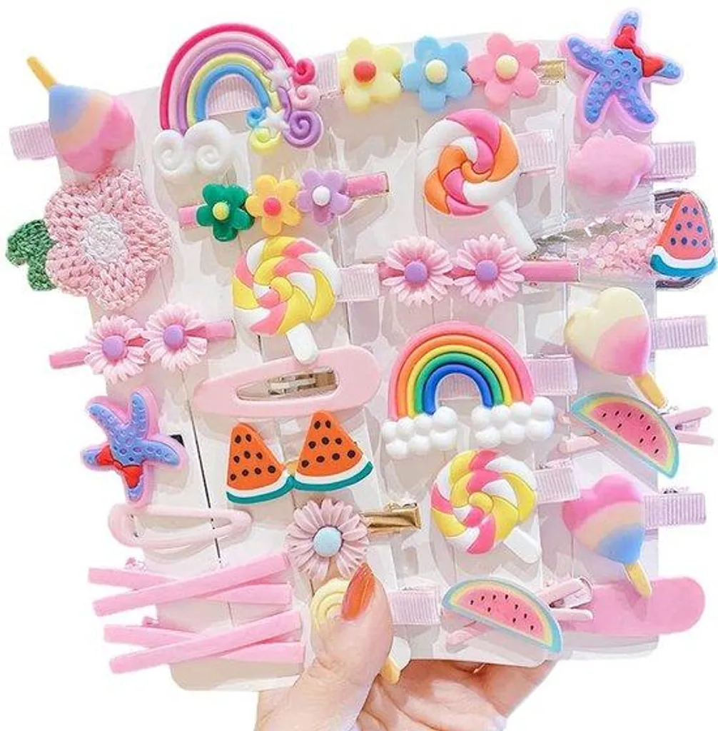 Barrettes Métal Antidérapantes Rose pour Fille : Fruits et Arc-en-Ciel
