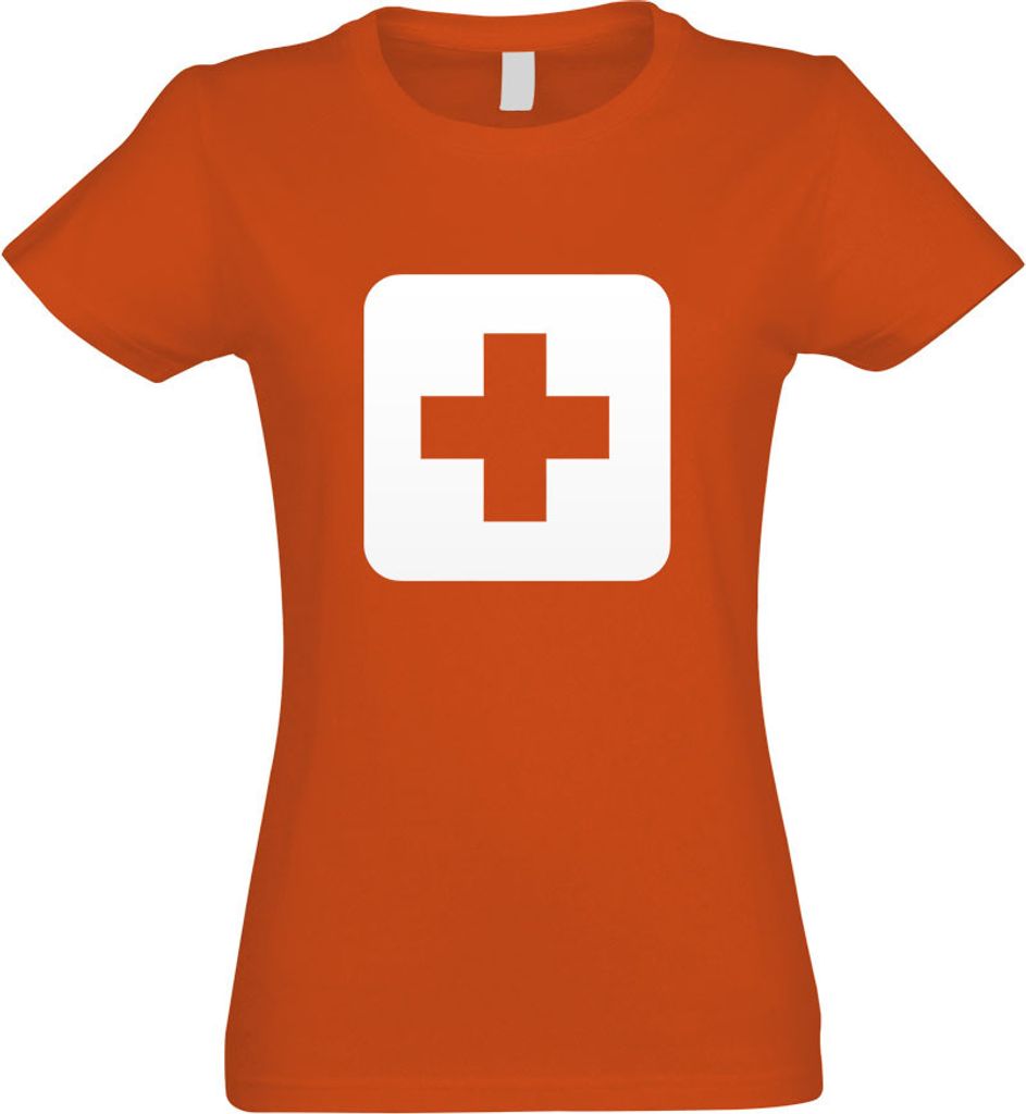 Kiwistar - T-Shirt tailliert - Damen - orange - Erste Hilfe Stelle Piktogramme - mit Motiv Bedruckt - Funshirt Design - Sport - Freizeit - Damen - S