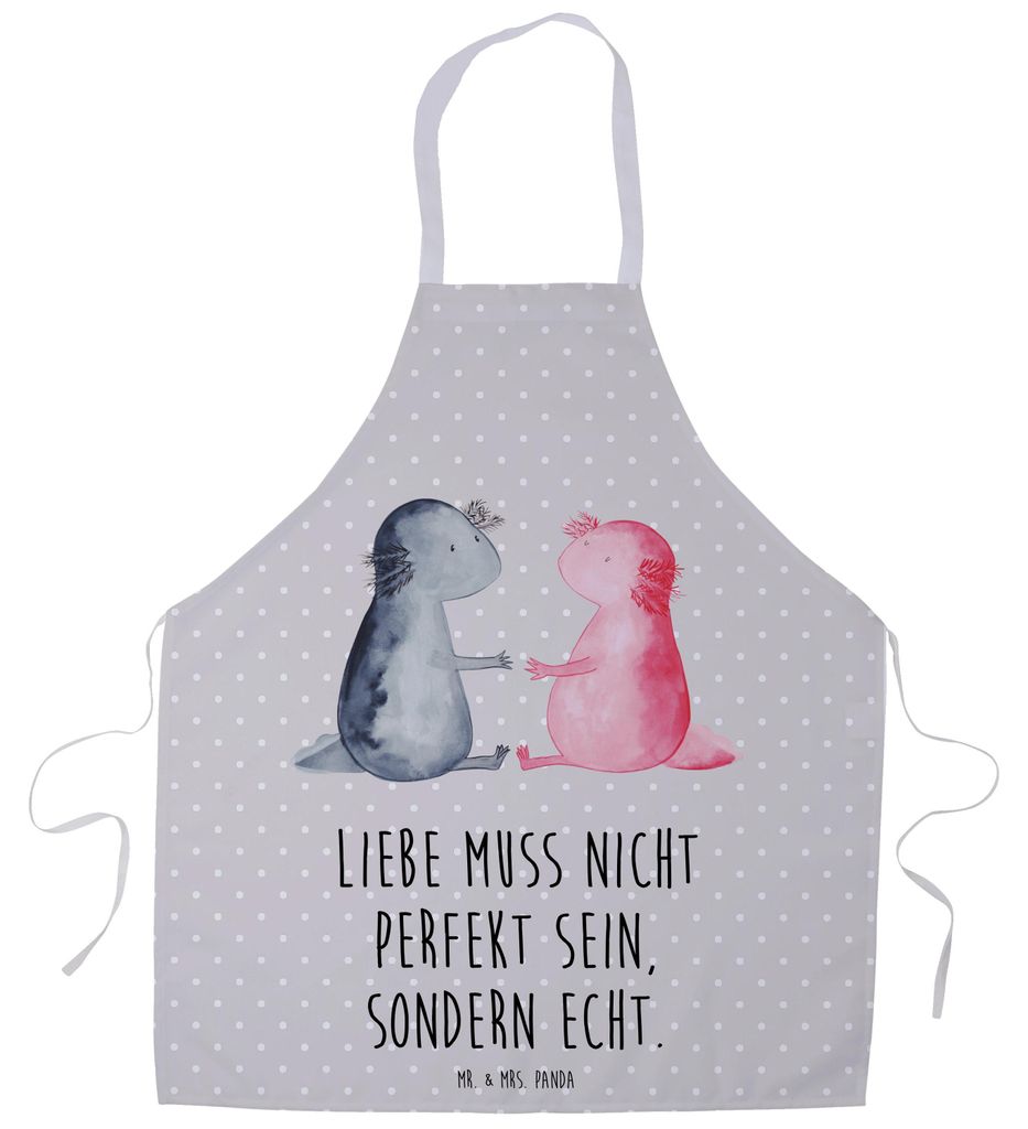Mr. & Mrs. Panda Kochschürze Axolotl Liebe - Grau Pastell - Geschenk, Servierschürze, Schürze, Küchenschürze, Schwanzlurch, Ehemann, Bäckersc...