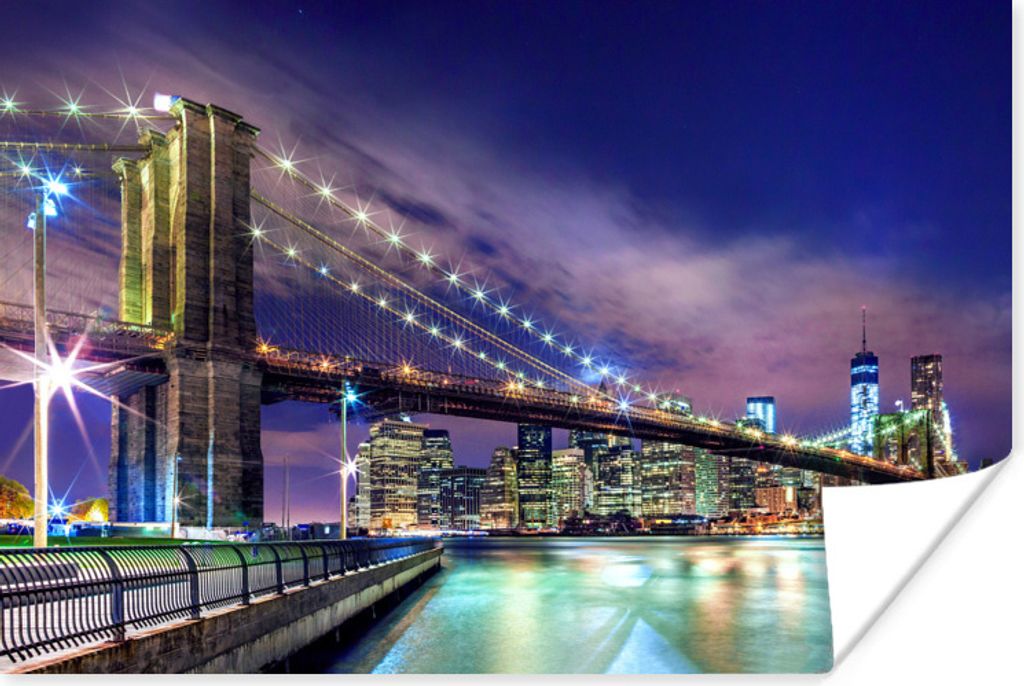 MuchoWow Poster Die Brooklyn Bridge unter einem dunklen Himmel in New York 180x120 cm - Fotoplakat