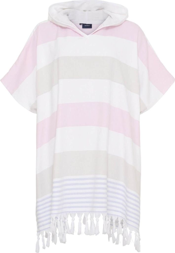 Sea Ranch Damen Beach-Poncho mit Kapuze - Badeponcho Surf-Handtuch Umziehhilfe Baumwolle in Multistripe Pink
