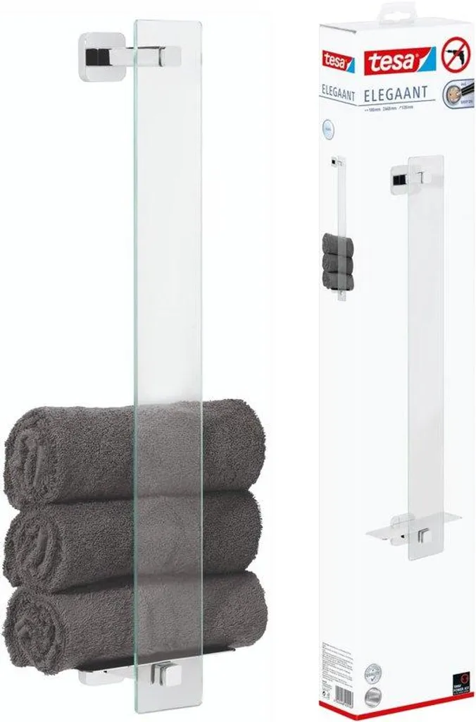 Porte-serviettes chrome avec adaptateur adhésif - Fixation sans perçage