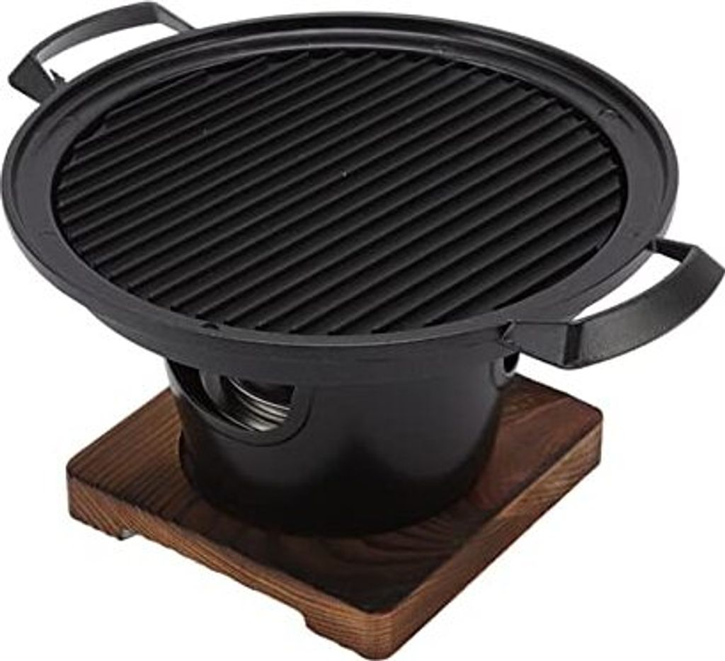 Holzkohlegrill, 21cm Mini BBQ Grill, Kleine Rauchlos Tragbar Holzkohle Tischgrill Japanischen Stil Indoor Rund Grill mit Holzsockel für Picknick