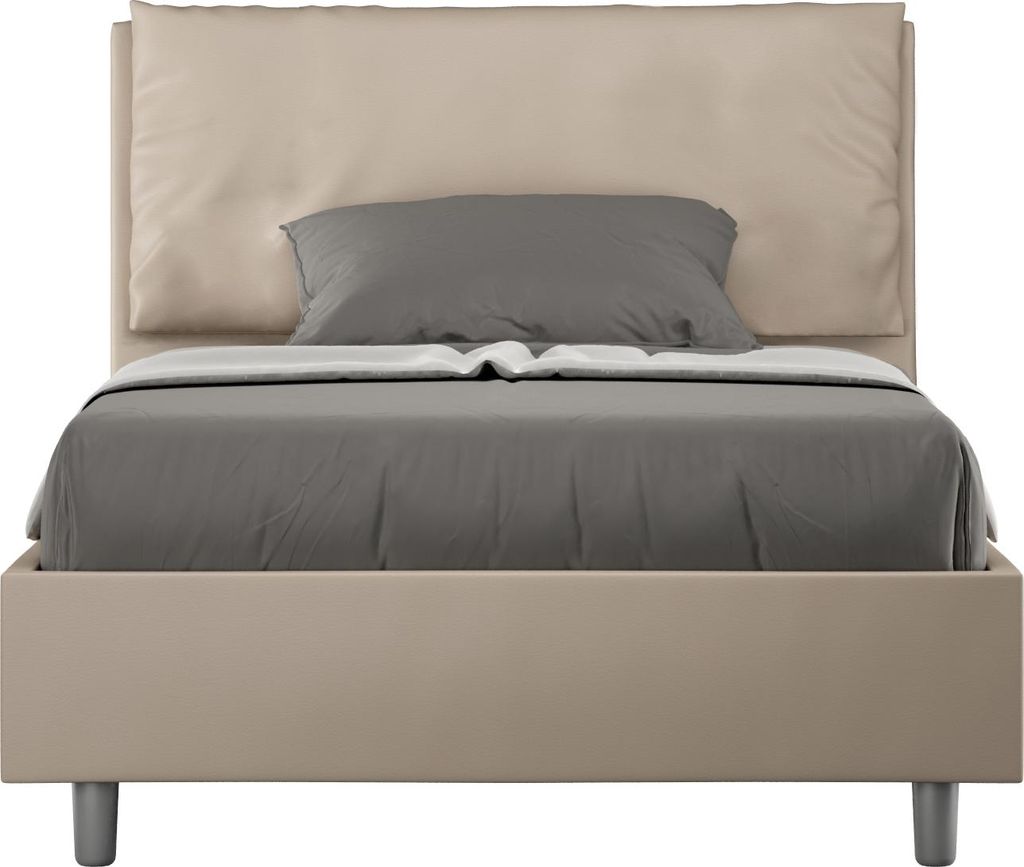 ITYHOME - Gepolstertes Bett mit Bettkasten 120x200 mit Kunstlederbezug Taubengrau Antea Large