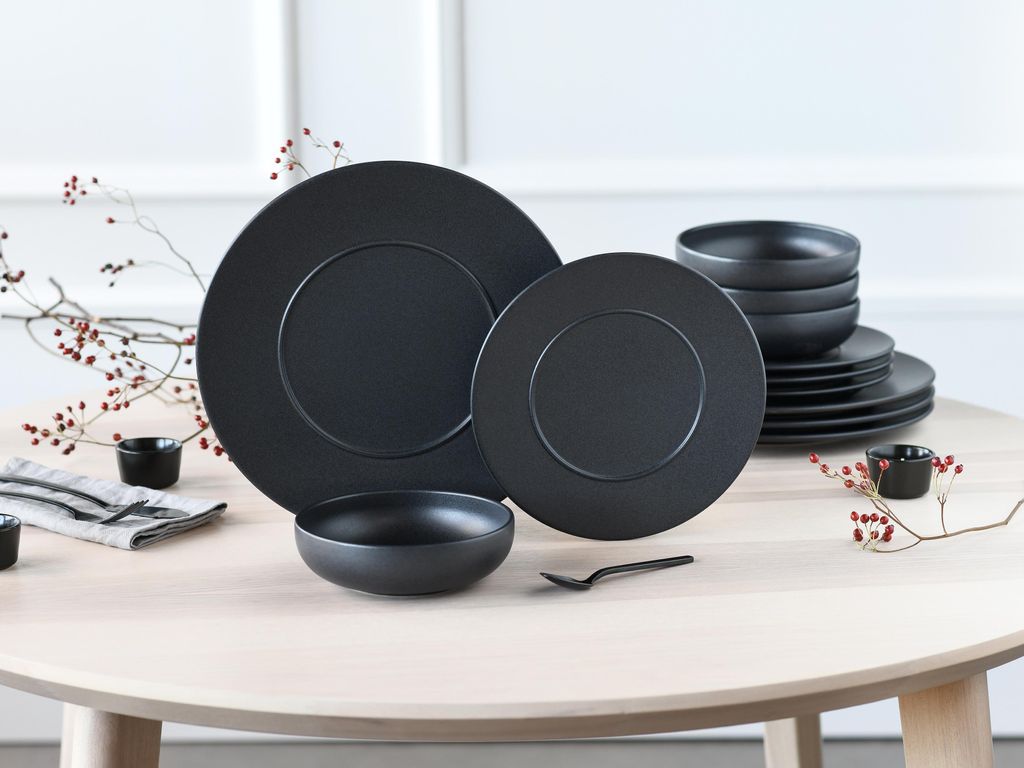 CreaTable, 24569, Unico Schwarz, Tellerset 12-tlg, Steinzeug