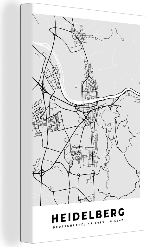 OneMillionCanvasses - Leinwandbilder - 90x140 cm, Stadtplan - Heidelberg - Karte - Deutschland, Wandbilder Kunstdruck Wanddekoration - Foto auf L...