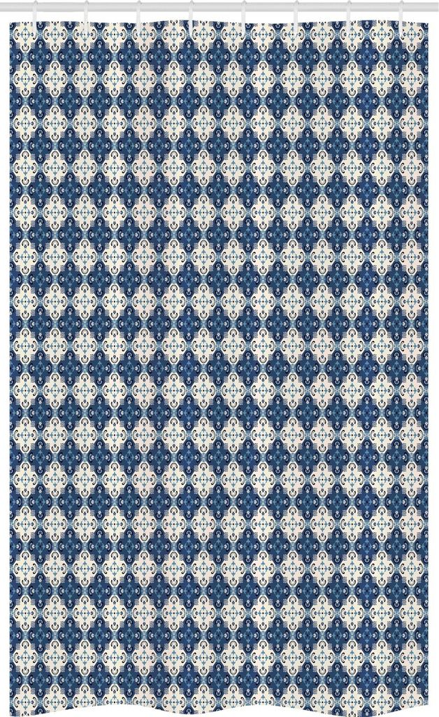 ABAKUHAUS marokkanisch Schmaler Duschvorhang, Floral Inspired Patchwork, Badezimmer Deko Set aus Stoff mit Haken, 120 x 180 cm, Dark Sky Blau Elfen...