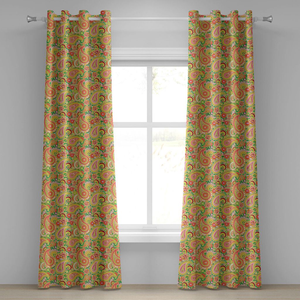 ABAKUHAUS Paisley Ösenvorhang, Traditioneller Persischer Paisley Muster Druck Östliche Ethnische Elementen Vintage, Dekorative 2-Panel-Fenstervor...