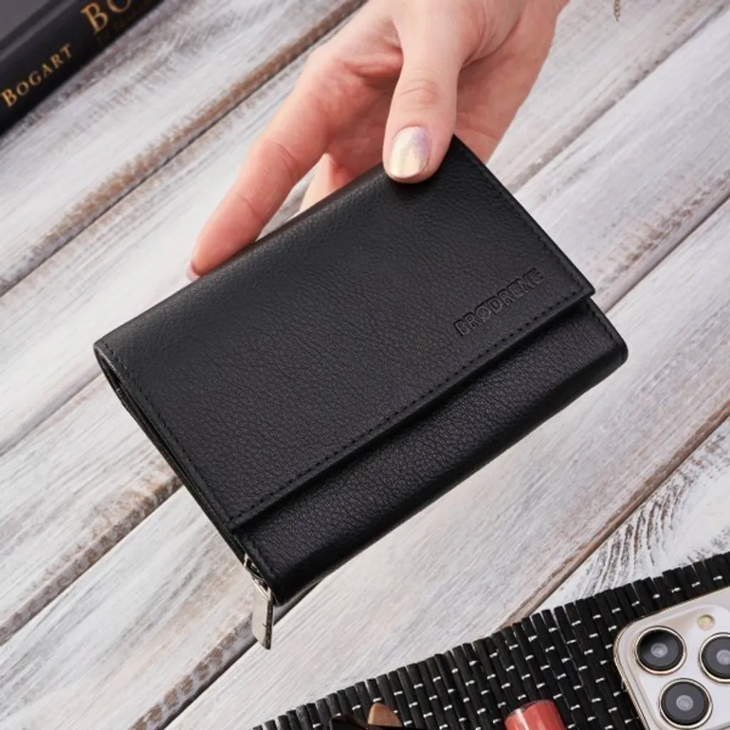 Portefeuille tout-en-un pour femmes en cuir noir souple Makareta