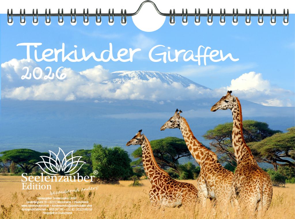 Tierkinder Giraffen DIN A5 Kalender für 2026 Giraffen - Seelenzauber