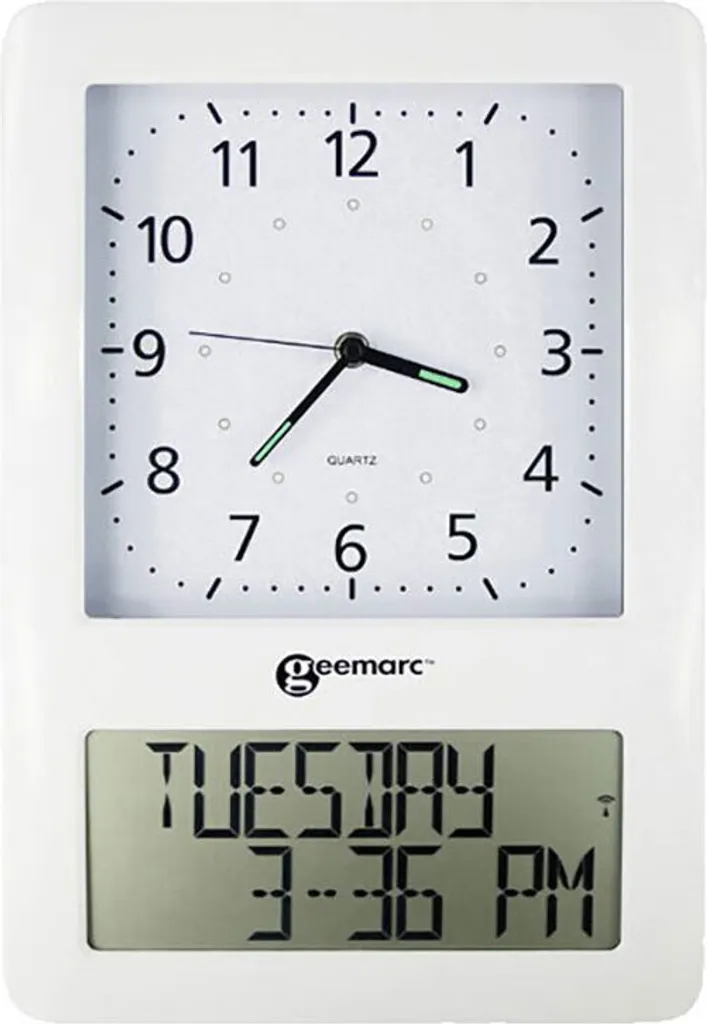 Horloge Mixte Analogique Digitale Geemarc VISO50 Grand Format Blanc