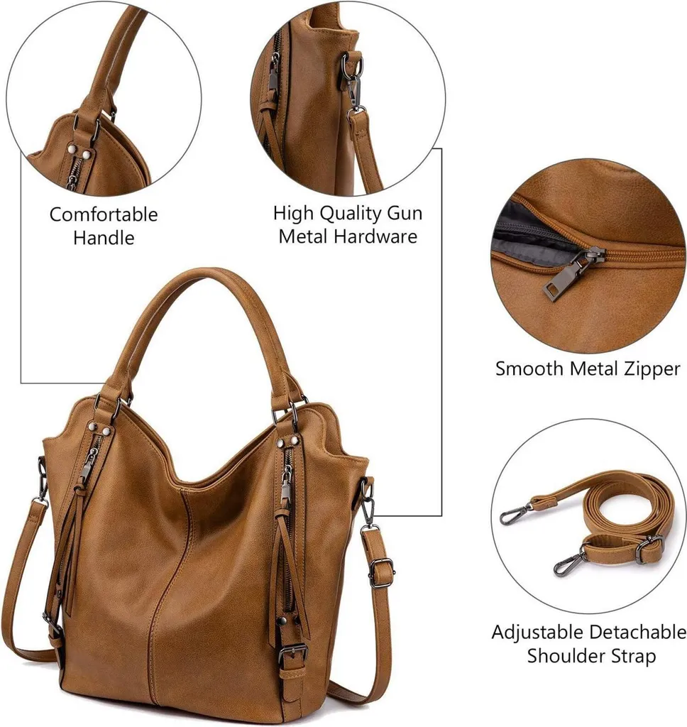 Ensemble sac à main hobo cuir marron clair : Fini le manque d'espace - 3