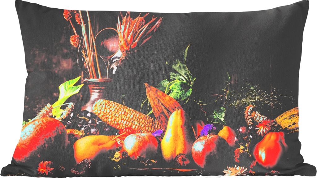 MuchoWow Zierkissen Sofakissen Wohnzimmer Dekokissen 50x30 cm Gemüse - Obst - Rustikal - Tisch - Wohnzimmerdekoration - Polster mit Photo