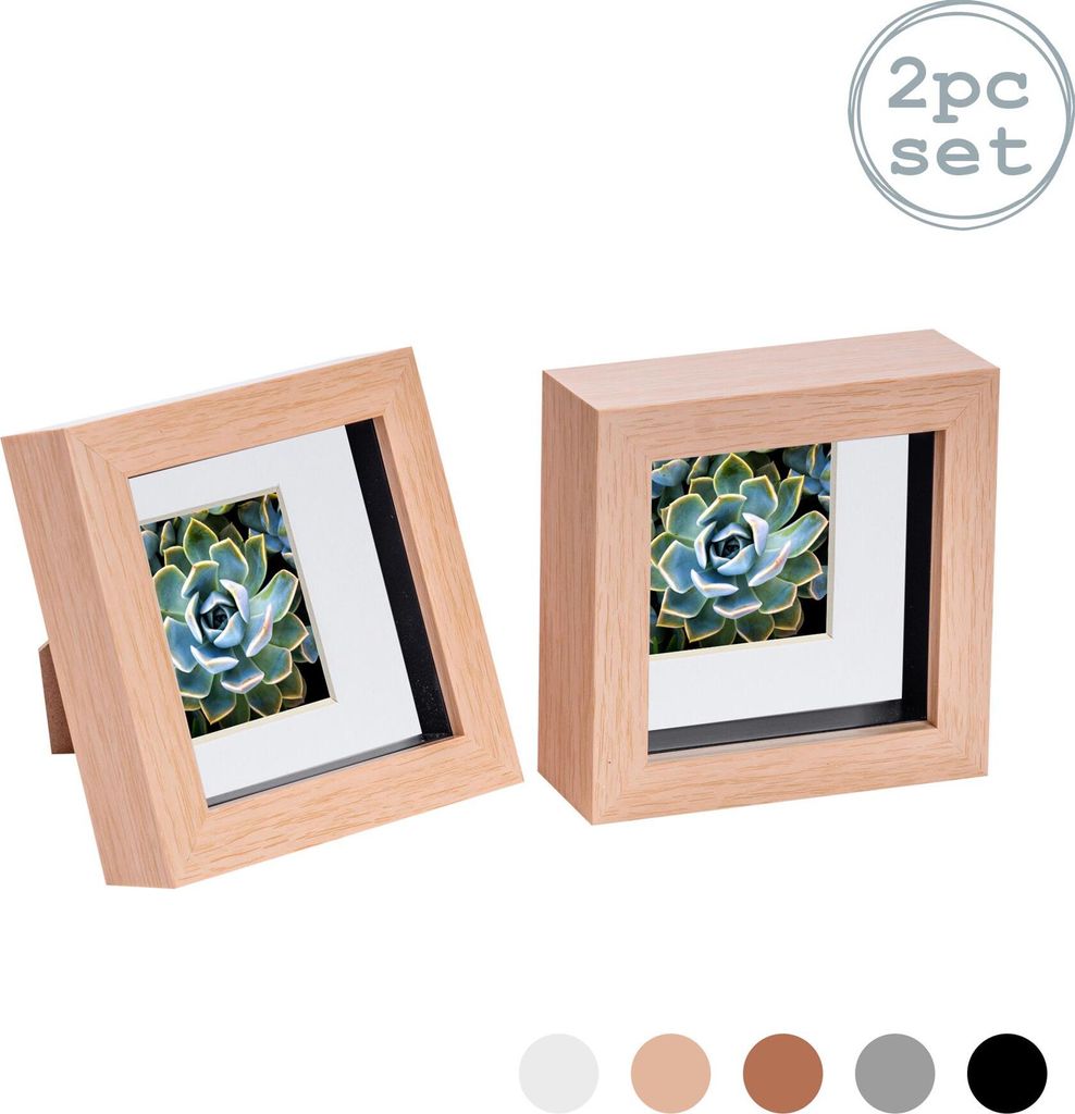 Nicola Spring 2 Stück 4 x 4 3D Shadow Box Photo Frame Set - Craft Anzeigen Bilderrahmen mit 2 x 2 Montieren - Glas Aperture - helles Holz