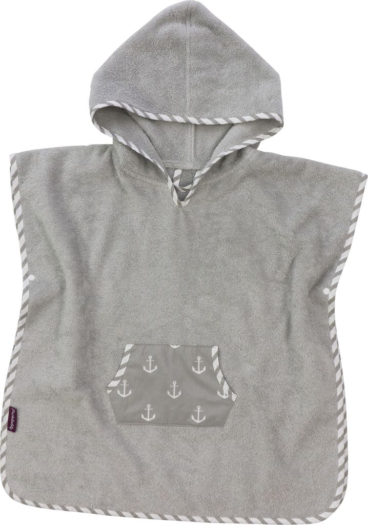 Puckdaddy Badeponcho Greta 57x84 cm Baby Poncho mit Kapuze Anker Motiv in Grau
