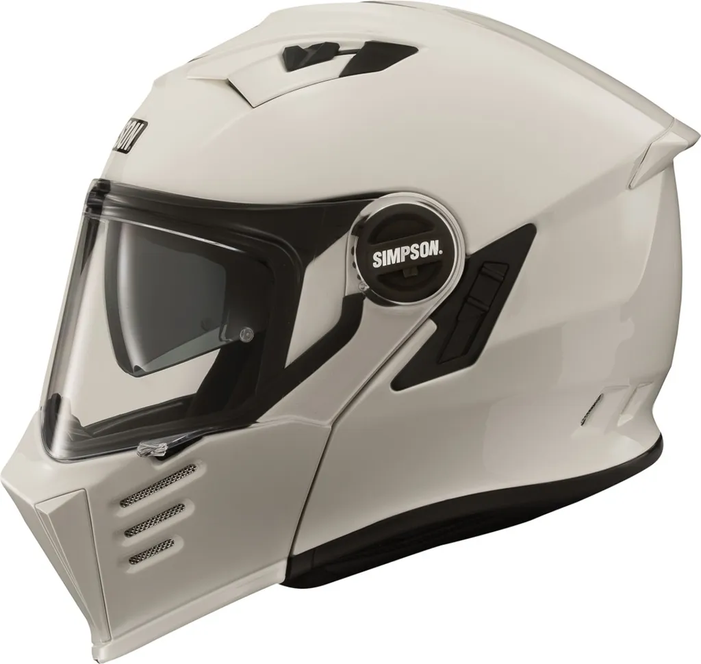 Simpson Darksome Solid 06 Casque Pliable Blanc avec Double Écran Solaire