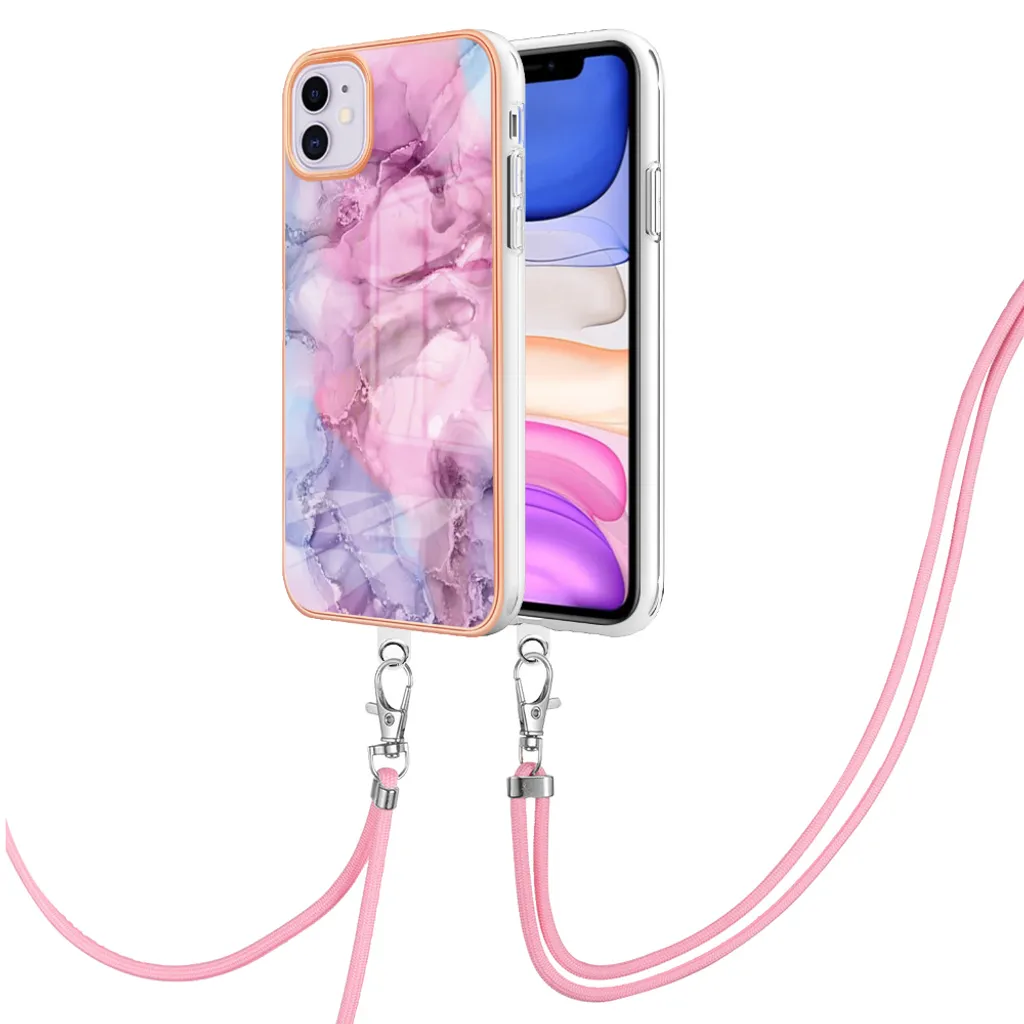 Custodia iPhone 11 Rosa Pastello con Cinturino - Cover Elegante - 2