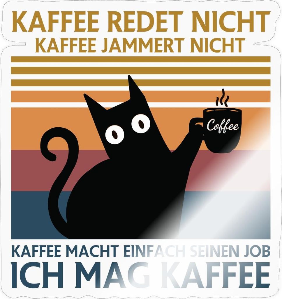 Spreadshirt Kaffee Redet Nicht Katze Sticker Aufkleber, 10 x 10 cm, Transparent glänzend