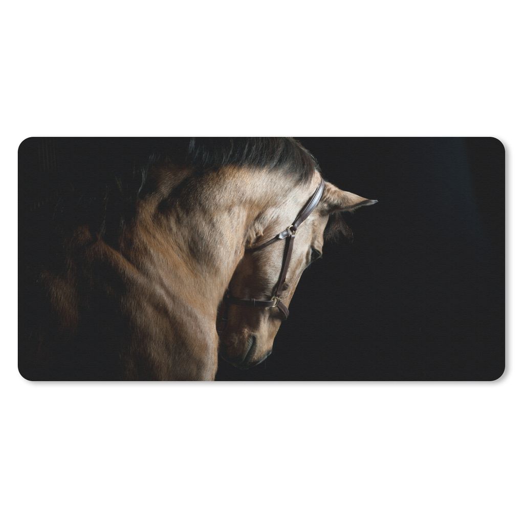 MuchoWow Mauspad Mousepad Pferde - Halfter - Schwarz 60x30 cm - Mousepads - Maus Mat - Pad - Mausunterlage