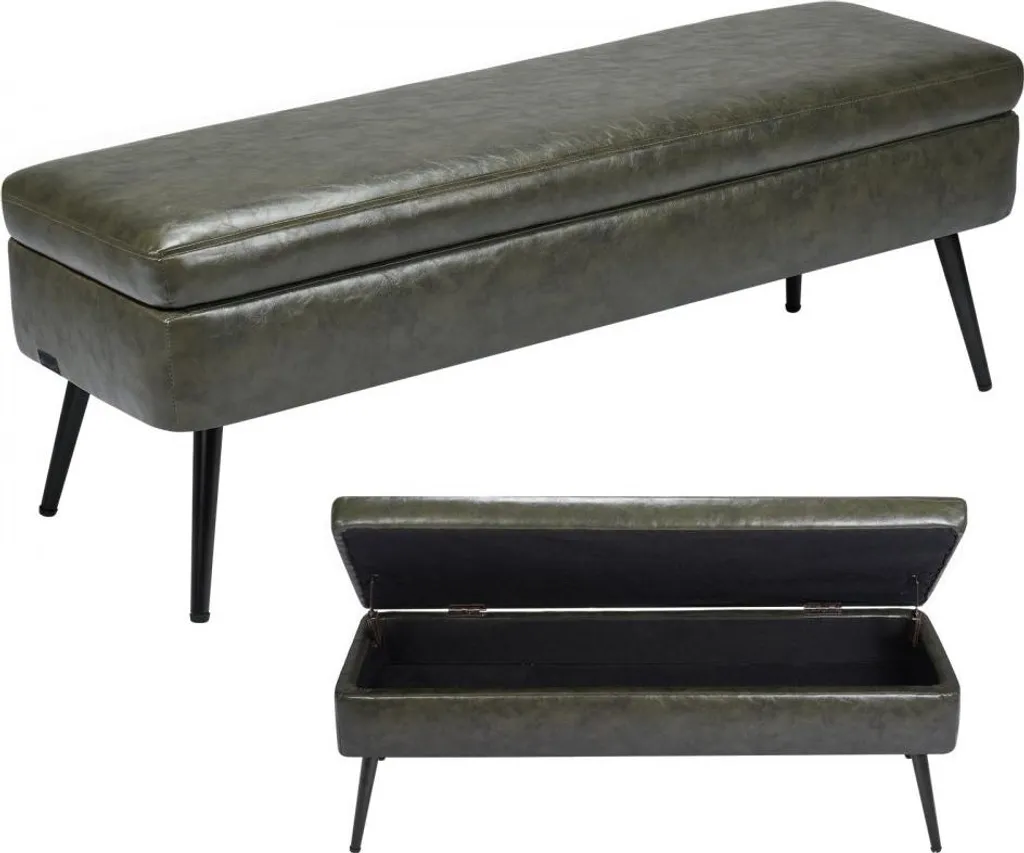 Banc de lit coffre 120cm rembourré en similicuir vert pour chambre à coucher