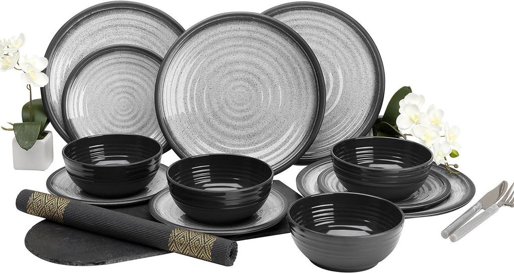 Set di stoviglie da campeggio in melamina [Grigio granito] Immagine del prodotto 