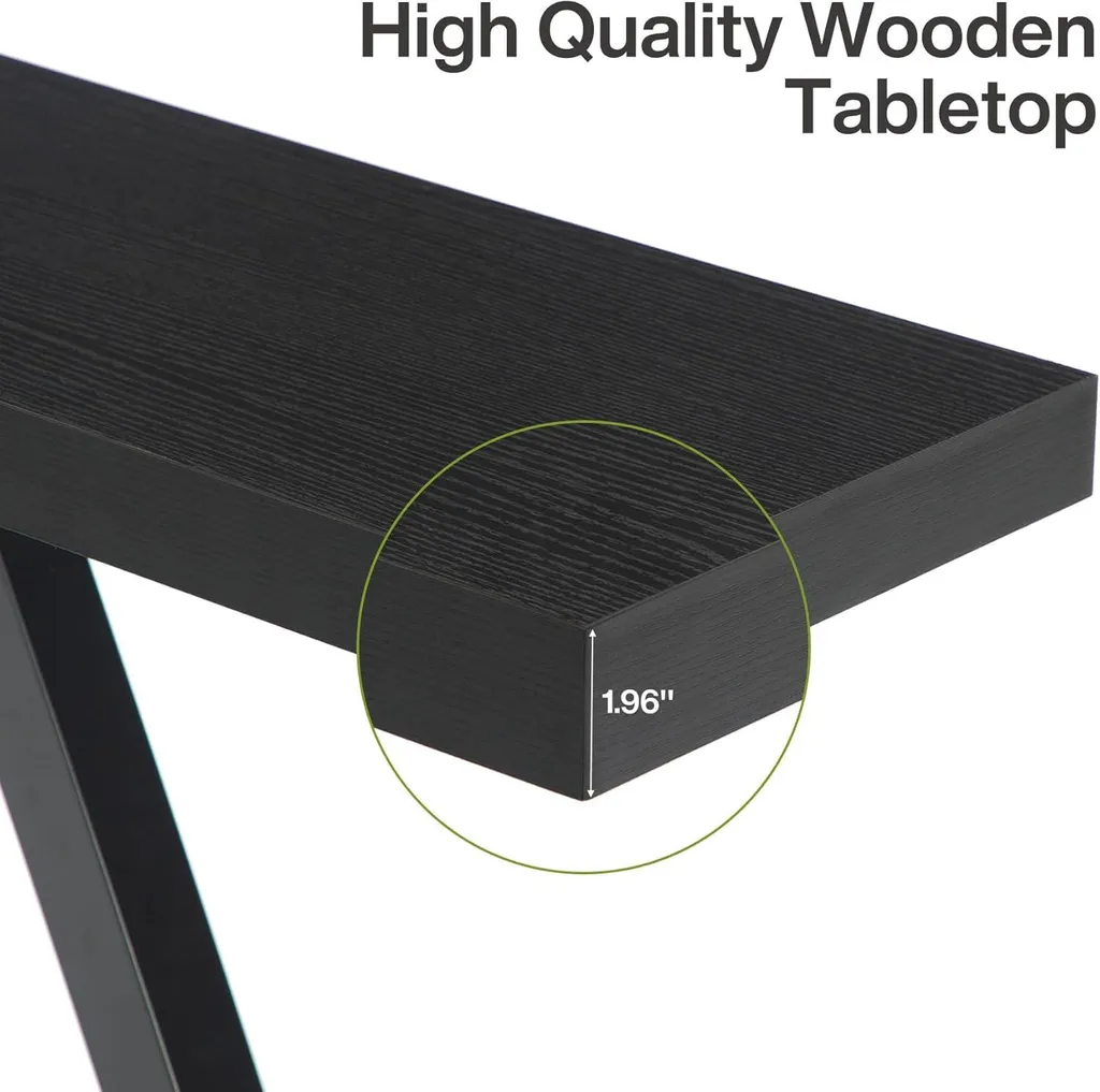 Table d'Appoint Industrielle Noire 160cm, Console Fine et Robuste XXL