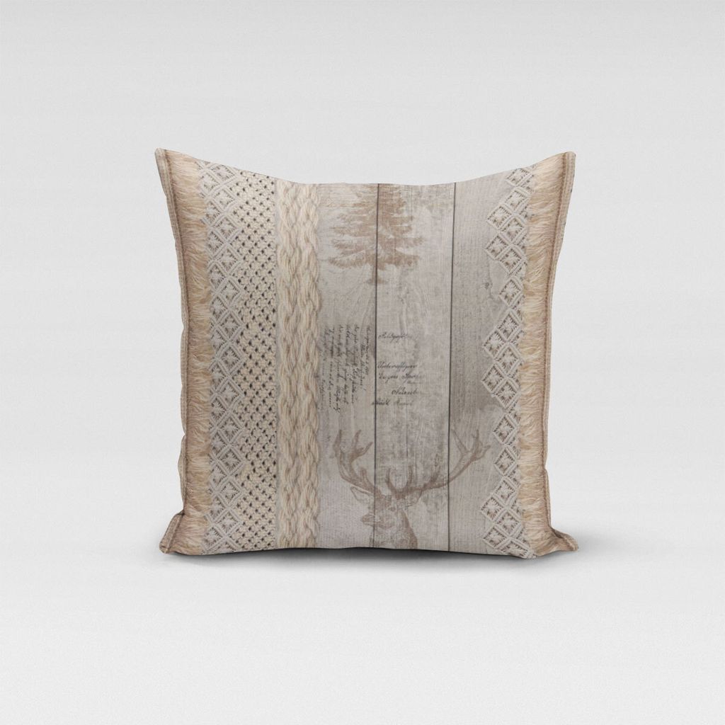 SCHÖNER LEBEN. Kissenhülle Holz Latten Hirschkopf natur braun Größe 60x60cm (HxB) 60x60cm (HxB) Größe