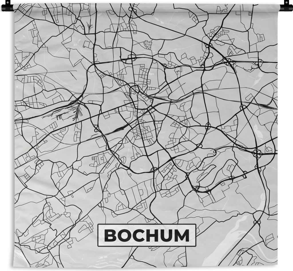 MuchoWow Wandteppich Wandbehang Bochum - Deutschland - Karte - Stadtplan 90x90 cm Tapisserie Dekoration Wandtuch - Wandaufhänger