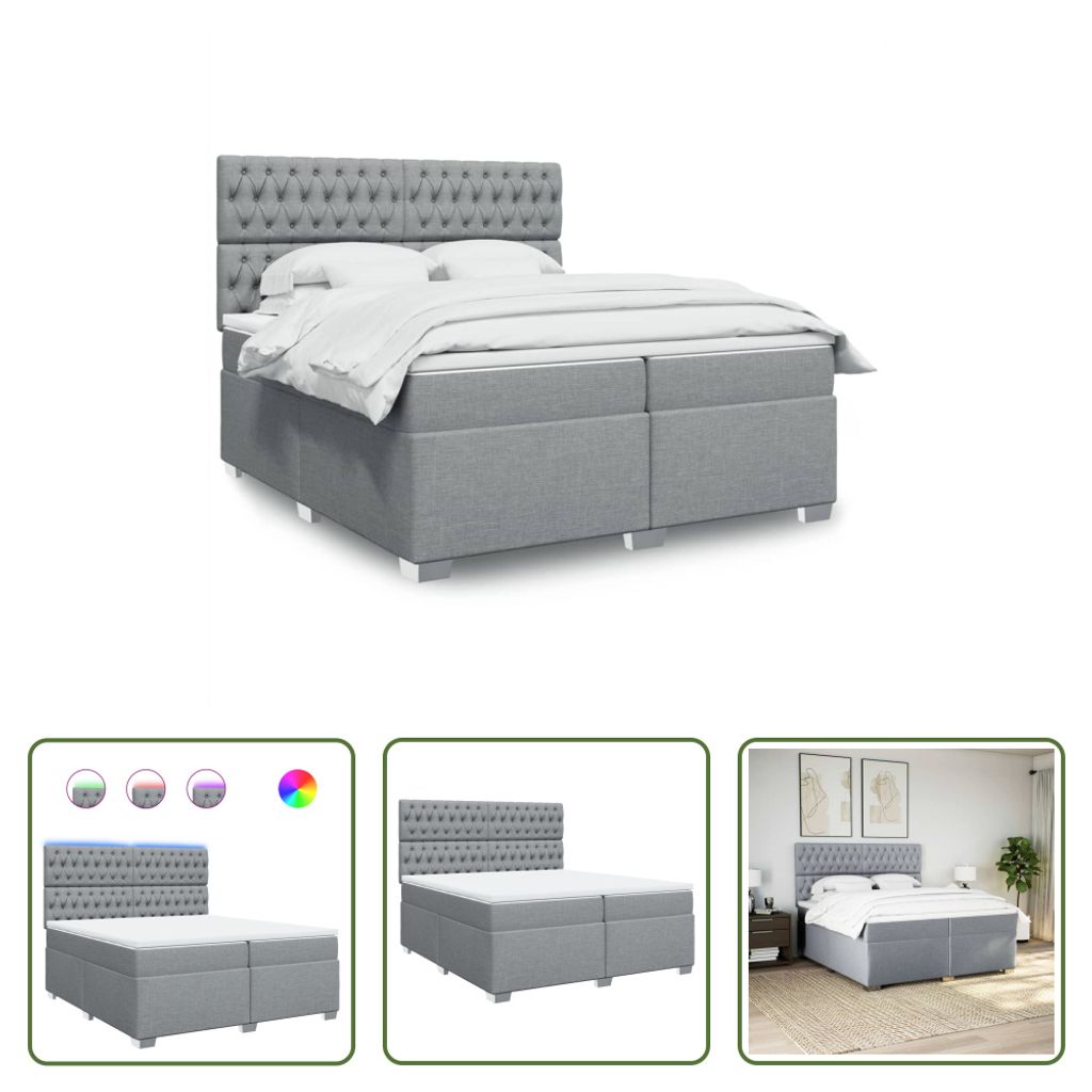 The Living Store Boxspringbett mit Matratze Hellgrau 200x200 cm Stoff