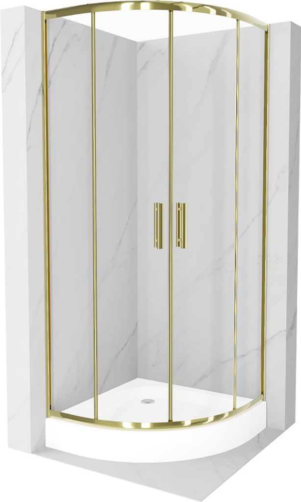 Mexen Rio halbrunde Duschkabine 70 x 70 cm, Transparent, Gold + Duschwanne Rio, Weiß - 863-070-070-50-00-4710