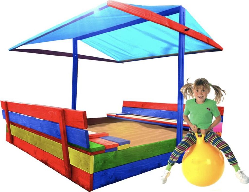 Sandkasten Mit Dach und Bänken Sandbox Sandkiste Holz für Produktbild 