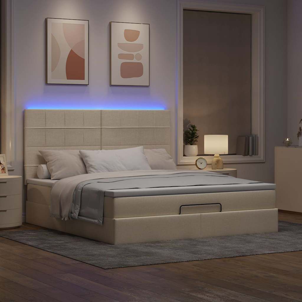 Design Ottoman-Bett mit Matratze Creme 180x200 cm Stoff, Klassische Betten 2024 Neu