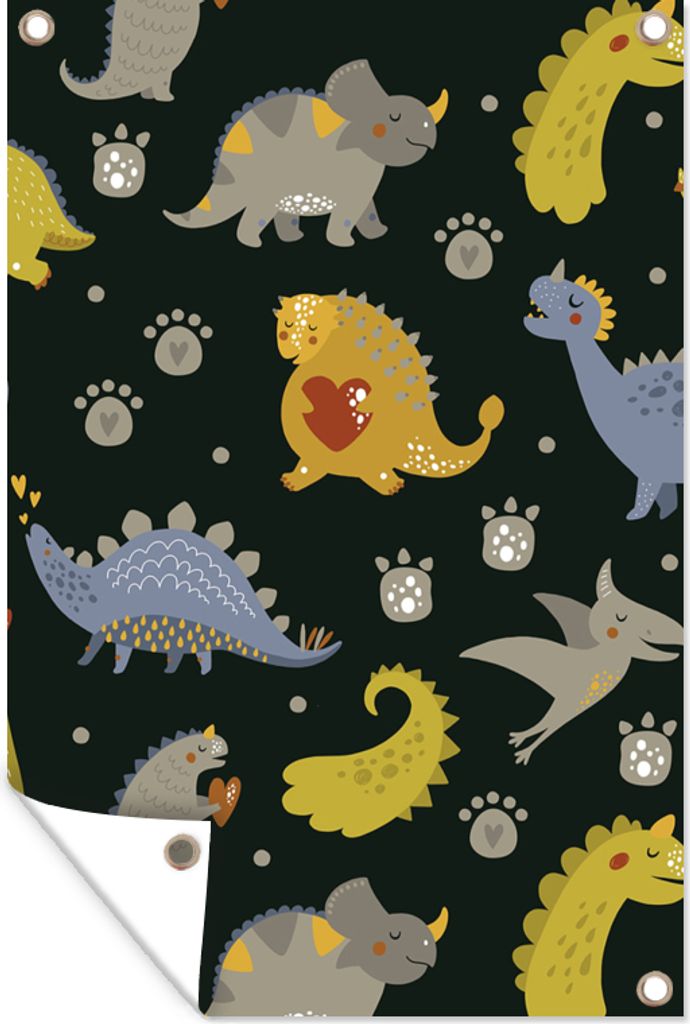MuchoWow 80x120 cm Outdoor-Poster Gartendeko Sichtschutz Garten Poster für den Garten Dino - Kinder - Schnittmuster - Jungen - Mädchen - Dinos...