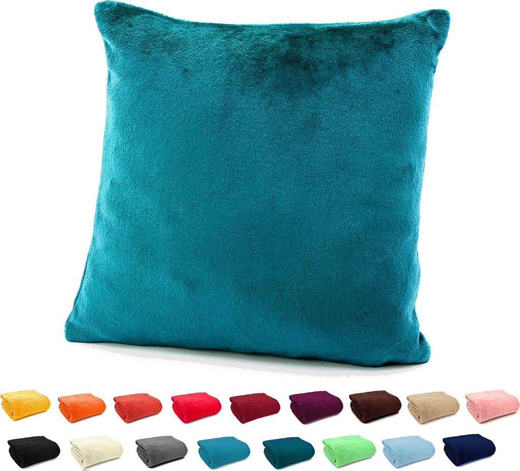heimtexland Flanell Kuschel Kissen Super Soft Plüsch Deko Kissenhülle Typ380 Dunkel-Petrol 40 x 40 cm