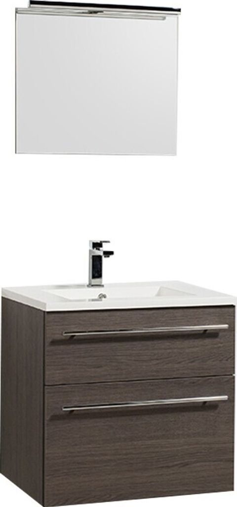 Waschtisch 60cm + Waschbecken + Spiegel + Beleuchtung MAIA / Räuchereiche