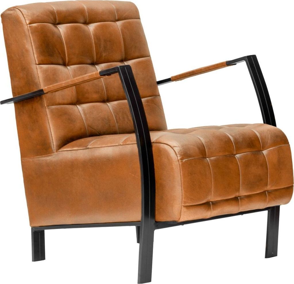 MASSIVMOEBEL24 Sessel Echtleder 64x76x83 cognac IRON LABEL Produktbild 