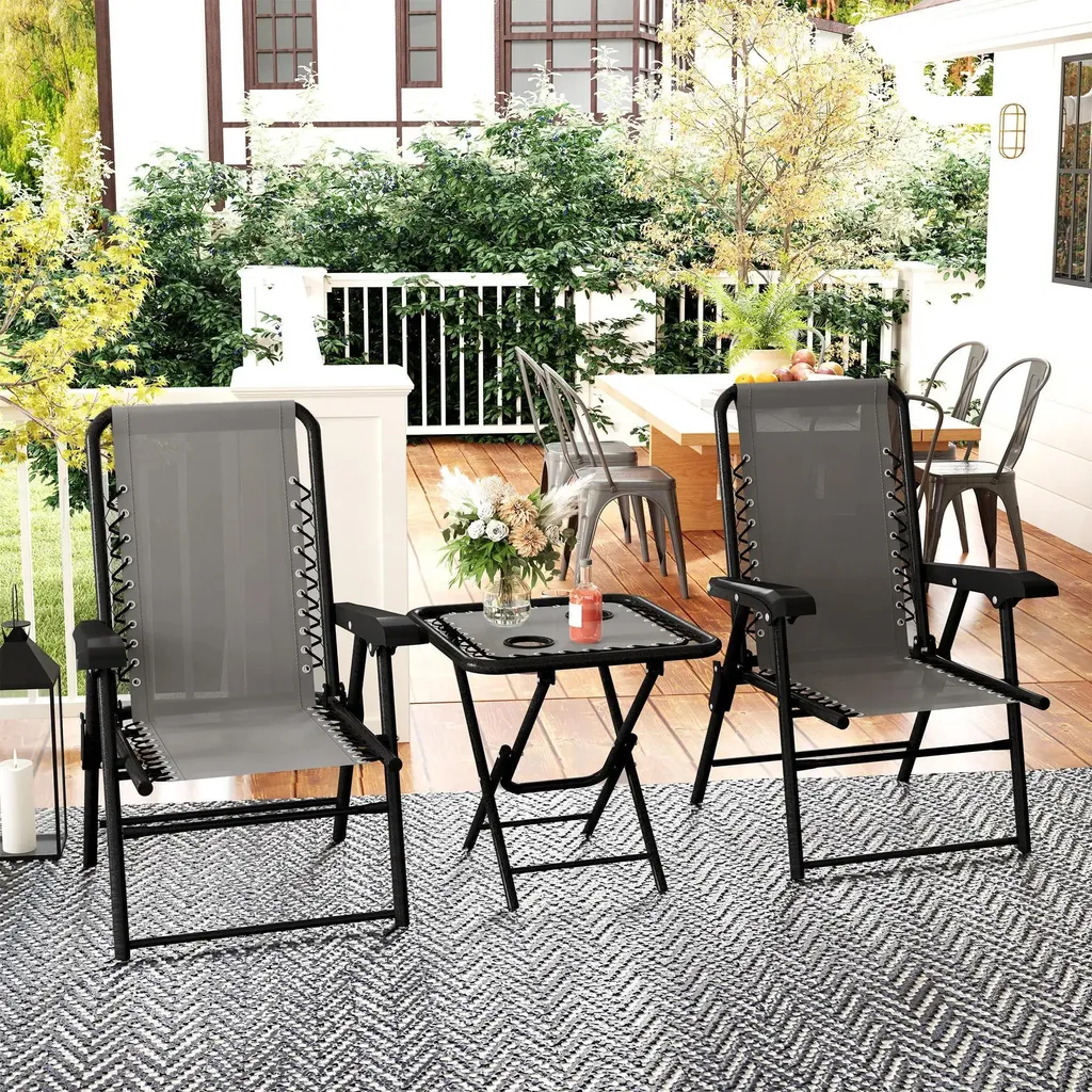 Solution balcon étroit ensemble bistrot gris foncé table + 2 chaises résistant - 2