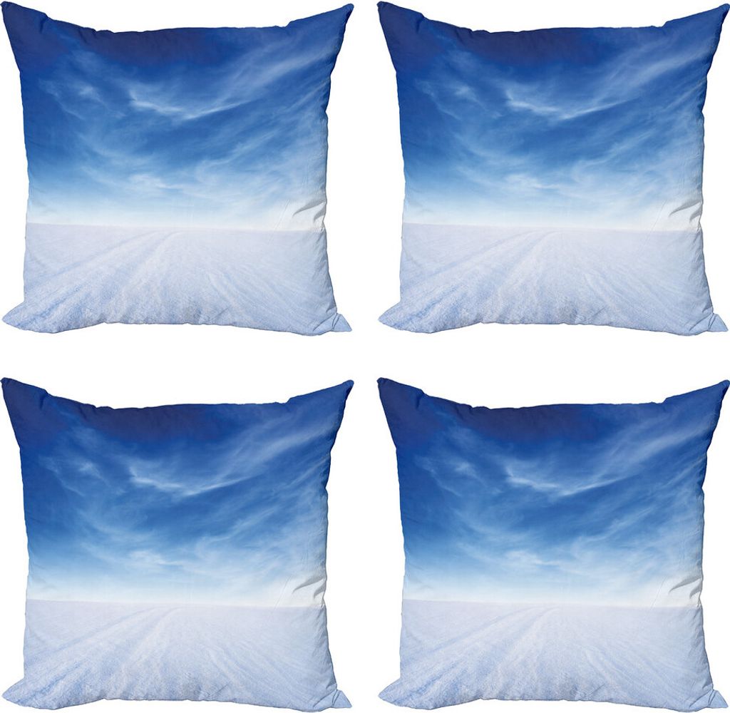 ABAKUHAUS Himmel Kissenbezug Set (4 Stück), Snowy Berg Fotografie, Moderner Doppelseitiger Digitaldruck, 45 cm x 45 cm, Blau Weiss