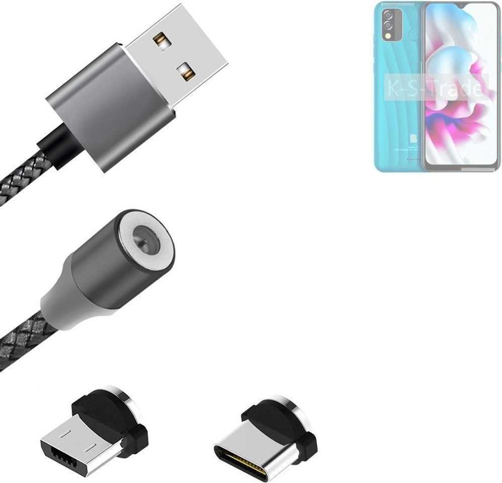 K-S-Trade Hochwertiges Magnet-Lade-kabel Sync-Kabel Daten-Kabel für BLU C7x mit USB-Typ-C-Anschluss und Micro-USB-Anschluss 2A bis zu 480mbps